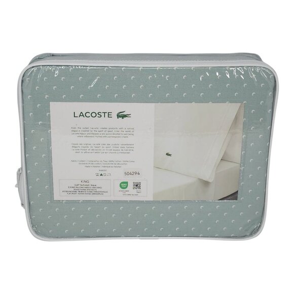 Lacoste King Cotton Percale Sheet Set Moon Print Aqua Green Light Weight - Picture 11 of 11